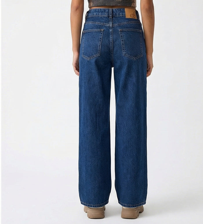 Button-Detail Wide Leg Indigo Jeans - R216411