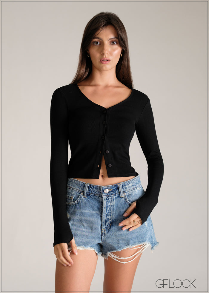 Button Down Long Sleeve Top - women’s top alternate view - GFLOCK Sri Lanka