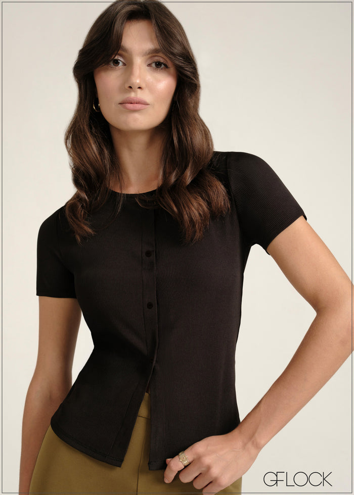 Button Down Rib T-Shirt - 030826