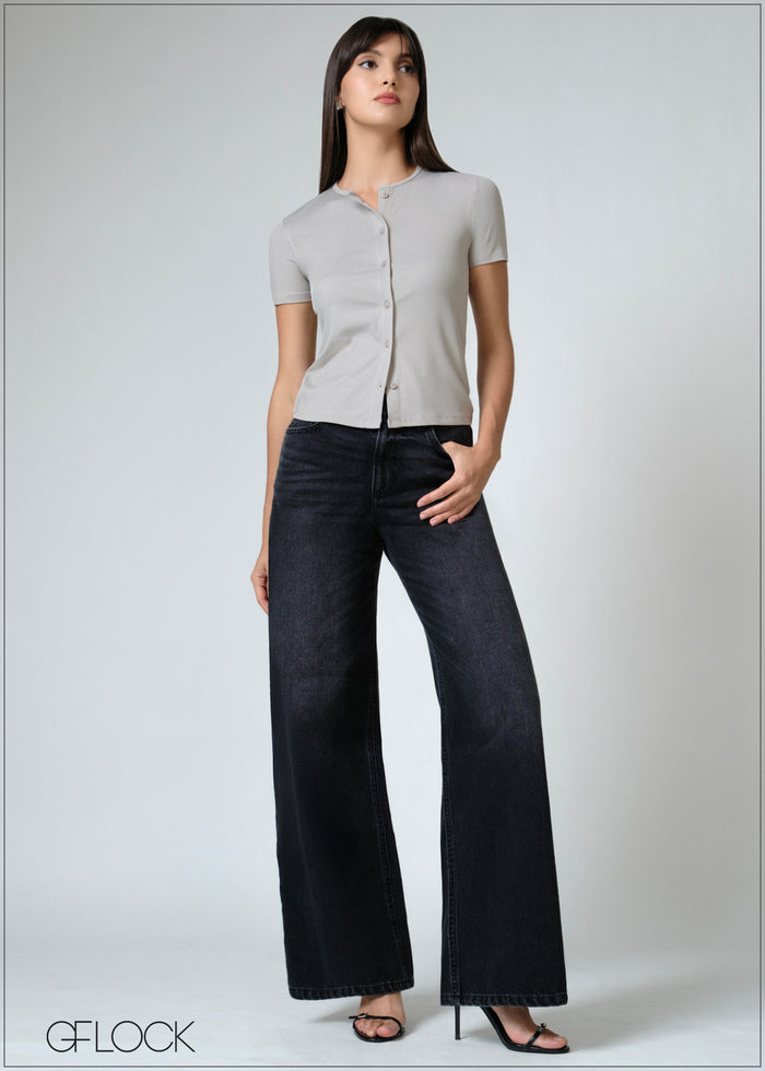 Button Down Rib T-Shirt - 080626