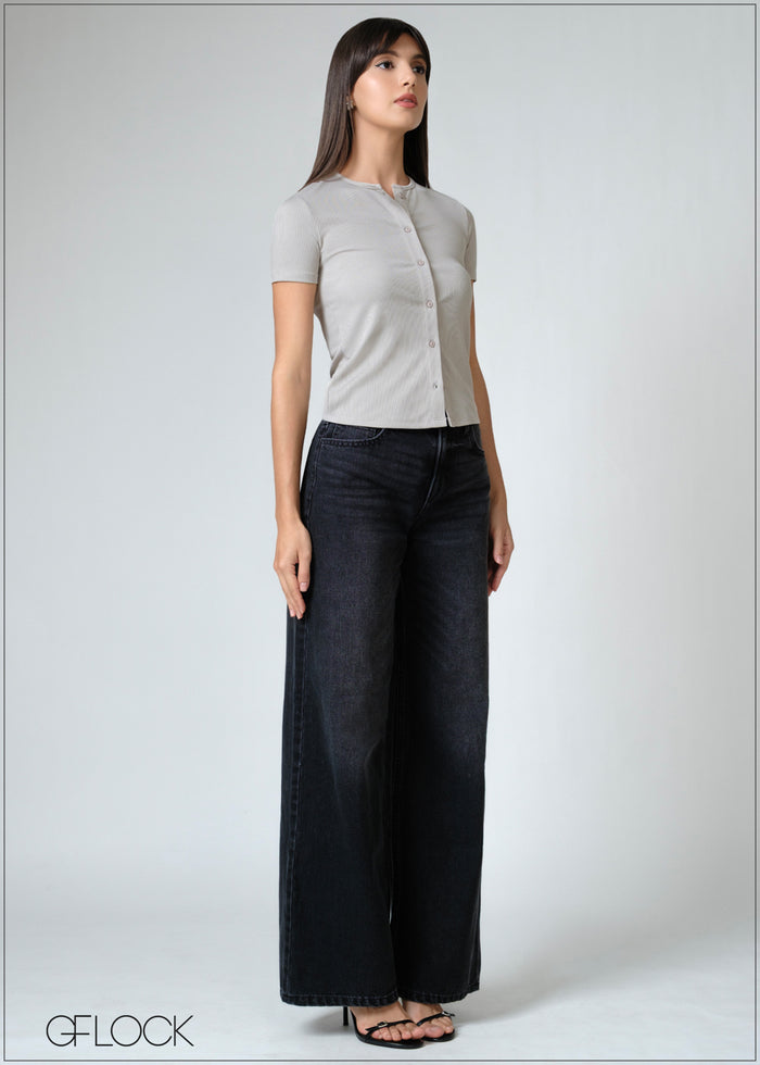 Button Down Rib T-Shirt - 080626