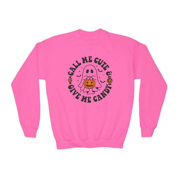 Call Me Cute & Give Me Candy Kids Halloween Sweatshirt - funny t-shirt by Cheeky Business