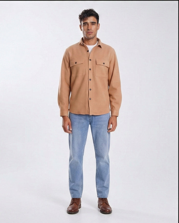 Camel Textured Double Pocket Overshirt - O203050