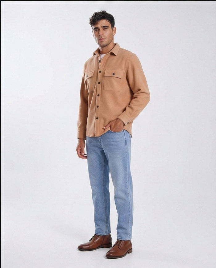 Camel Textured Double Pocket Overshirt - O203050