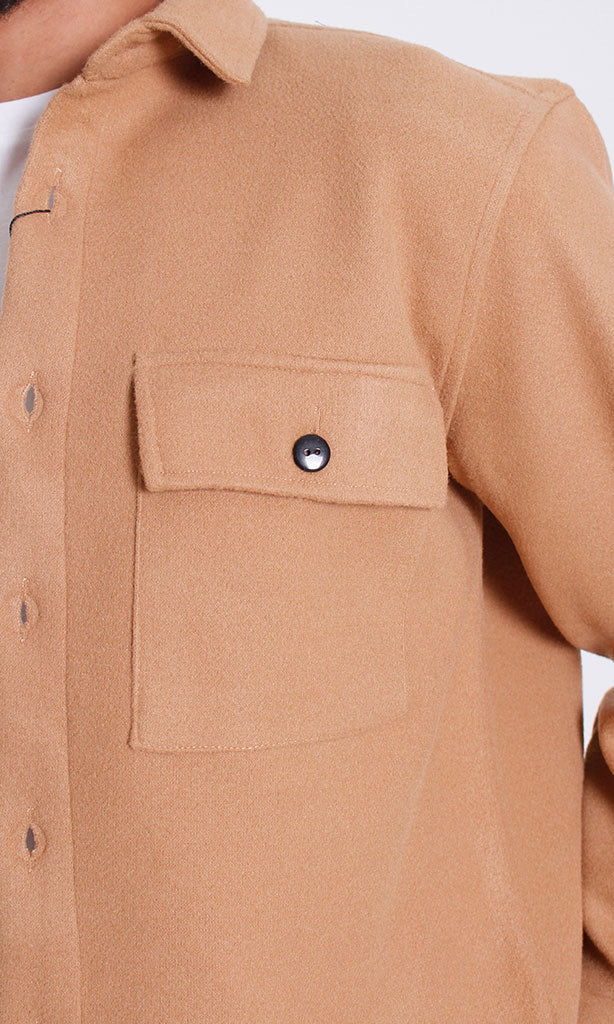 Camel Textured Double Pocket Overshirt - O203050