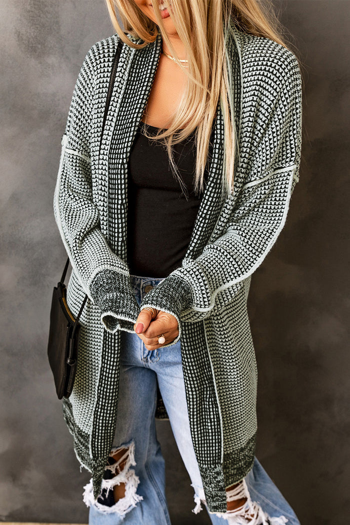 Cardigan long tricoté à carreaux gris ouvert sur le devant-A WOMAN WE LOVE
