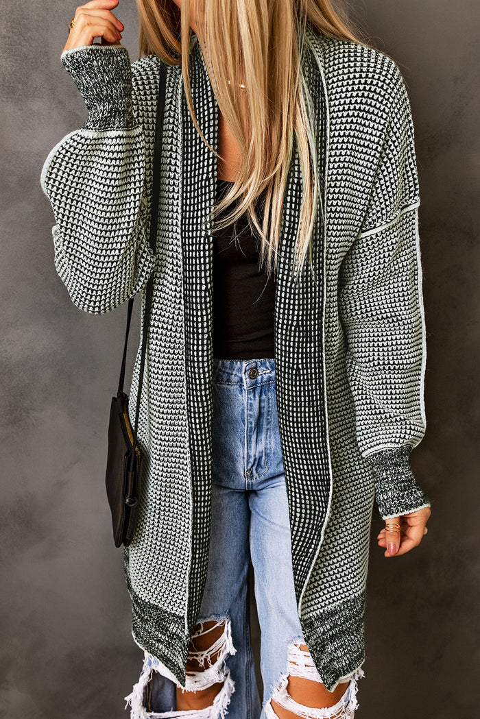 Cardigan long tricoté à carreaux gris ouvert sur le devant-A WOMAN WE LOVE