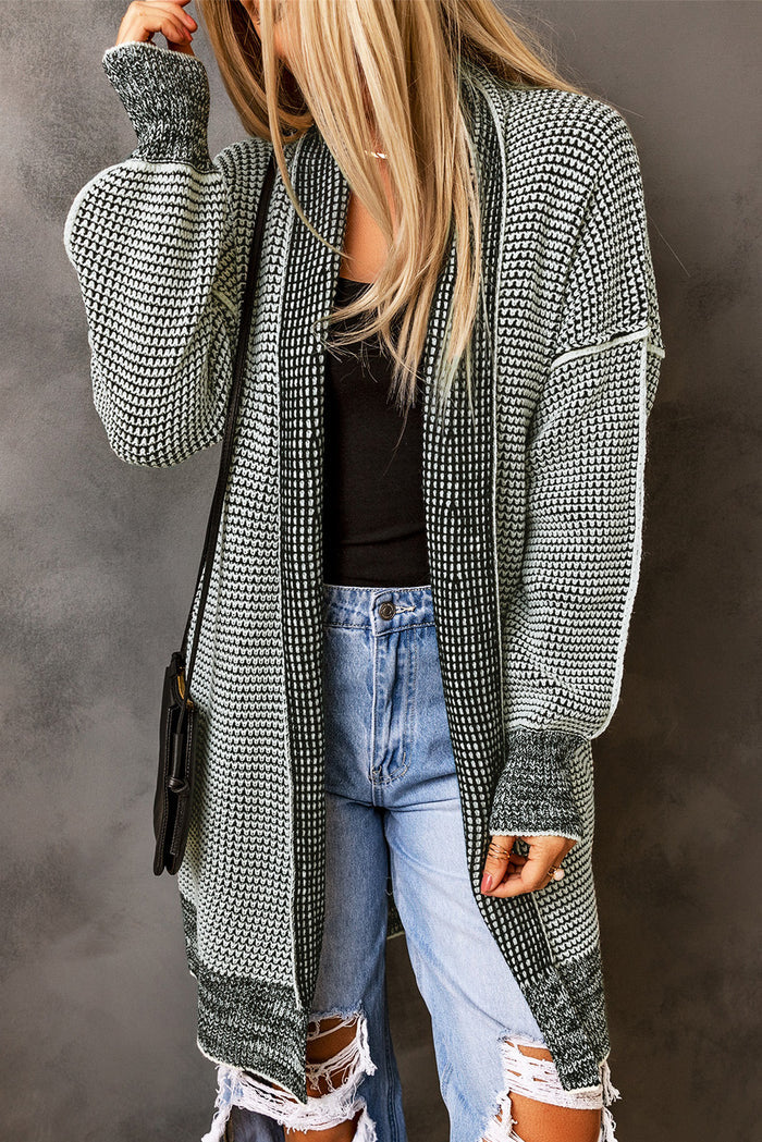 Cardigan long tricoté à carreaux gris ouvert sur le devant-A WOMAN WE LOVE