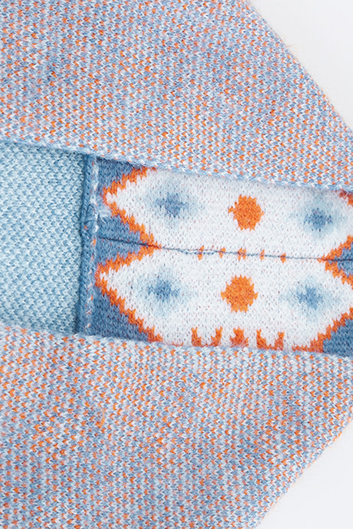 Cardigan tricoté bleu à imprimé aztèque ouvert sur le devant-A WOMAN WE LOVE