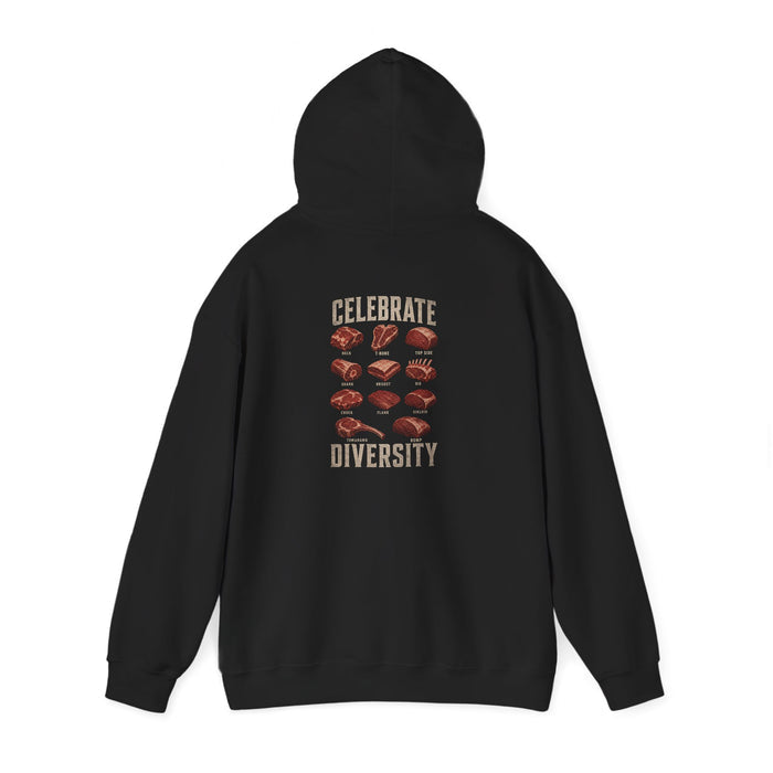 dark heather hoodie with celebrate diversity bbq funny grill master design
