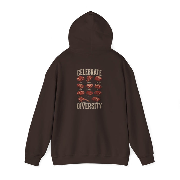 navy hoodie with celebrate diversity bbq graphic for cookout lovers
