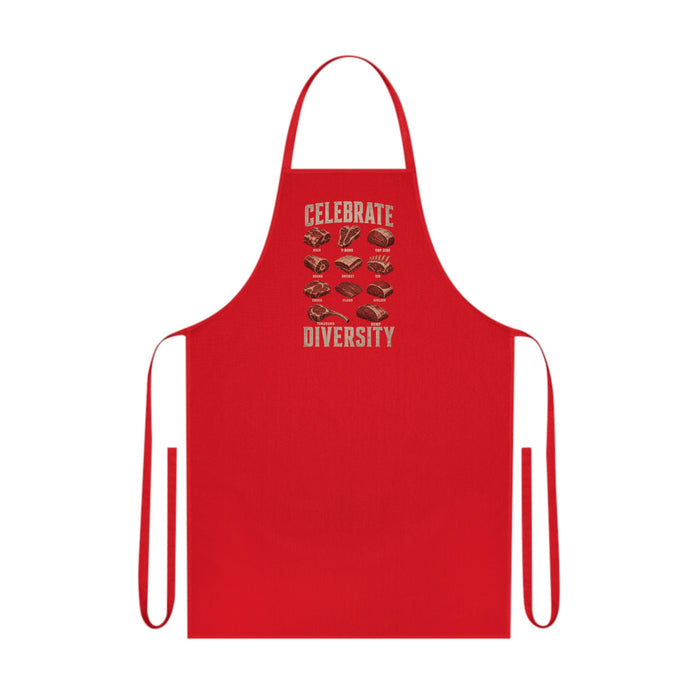 royal blue bbq apron with celebrate diversity meat cuts diagram funny foodie gift