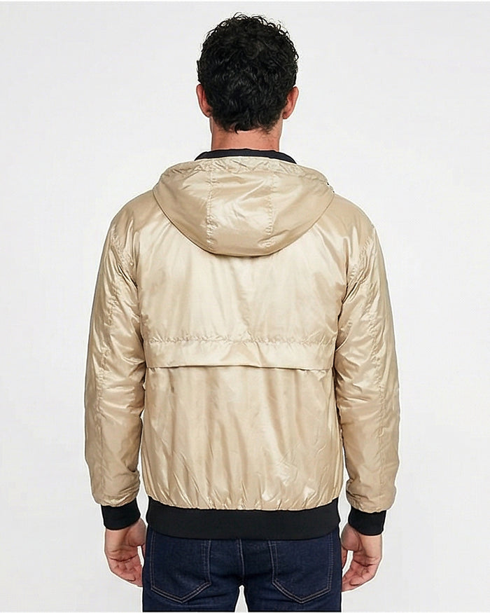 Champagne Metallic Hooded Bomber Jacket - R213111
