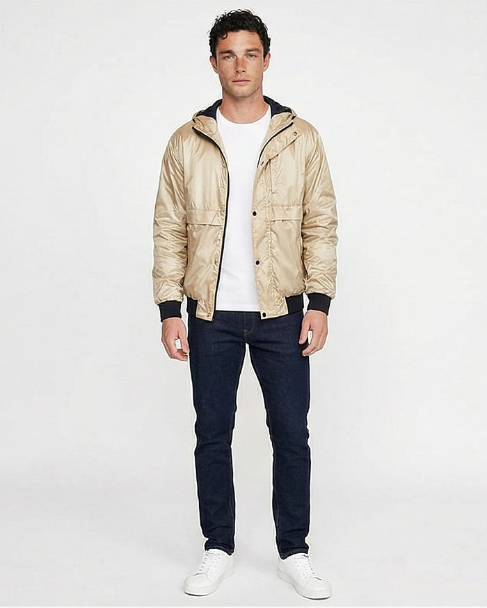 Champagne Metallic Hooded Bomber Jacket - R213111