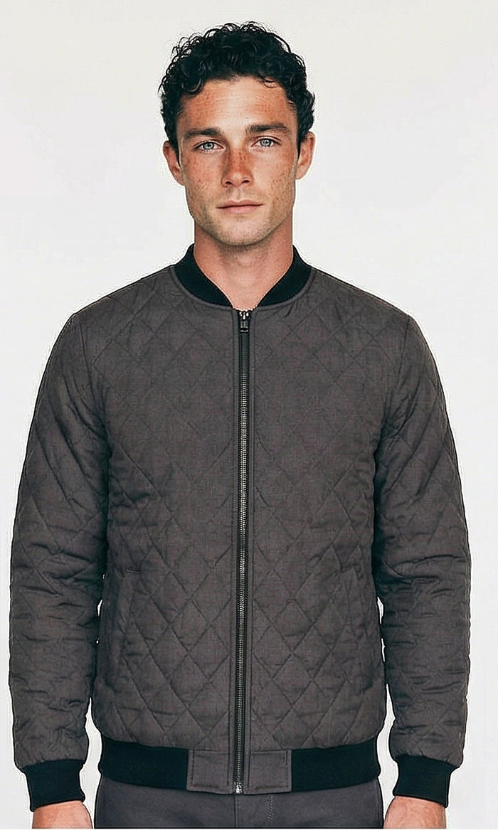 Charcoal Diamond Quilted Bomber Jacket - O197484