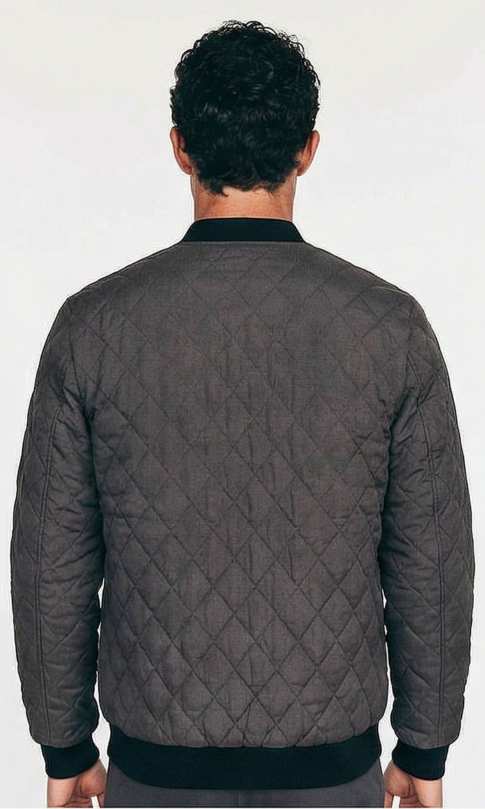 Charcoal Diamond Quilted Bomber Jacket - O197484