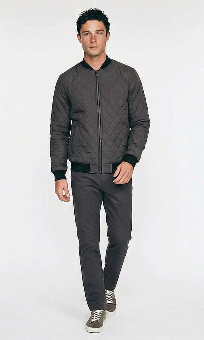 Charcoal Diamond Quilted Bomber Jacket - O197484