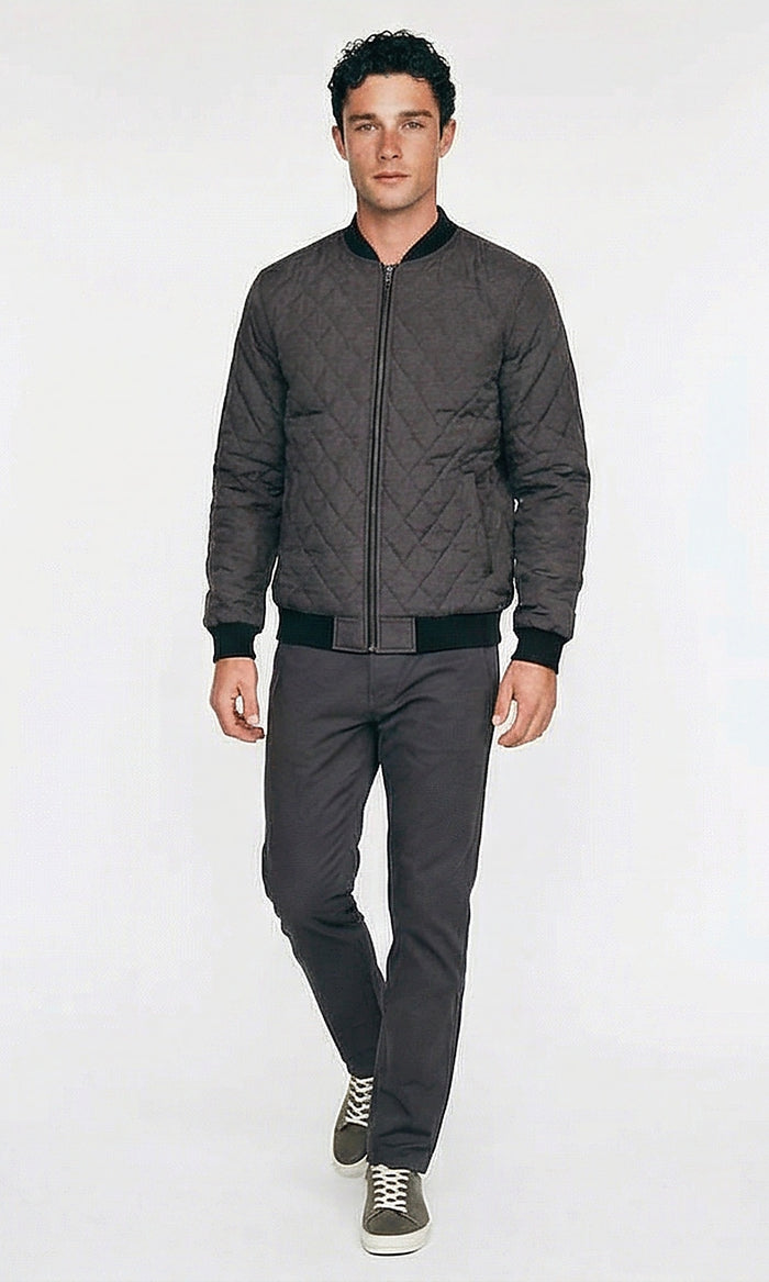 Charcoal Diamond Quilted Bomber Jacket - O197484