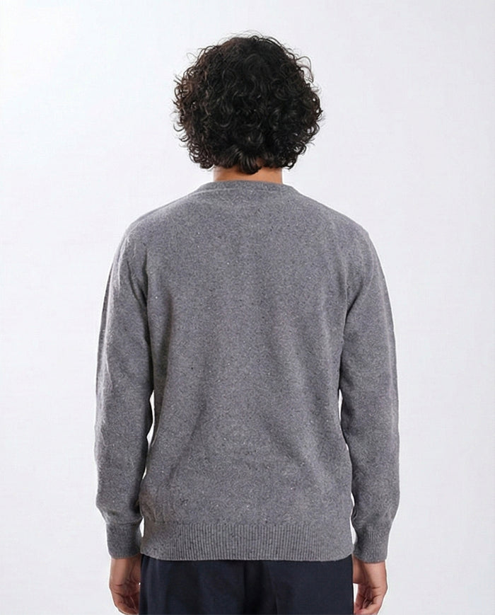 Charcoal Speckled V-Neck Knit Pullover - O198787