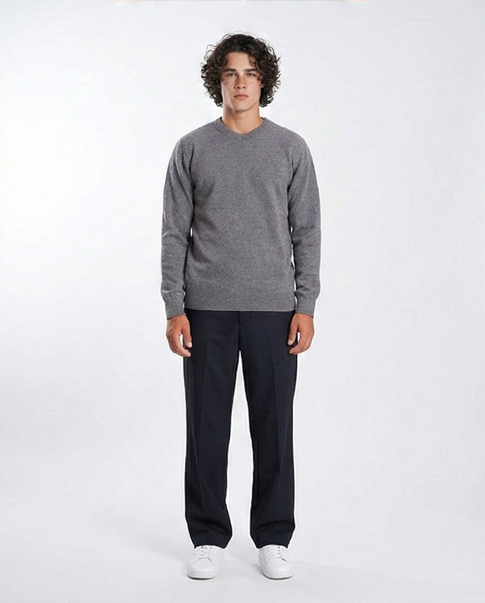 Charcoal Speckled V-Neck Knit Pullover - O198787