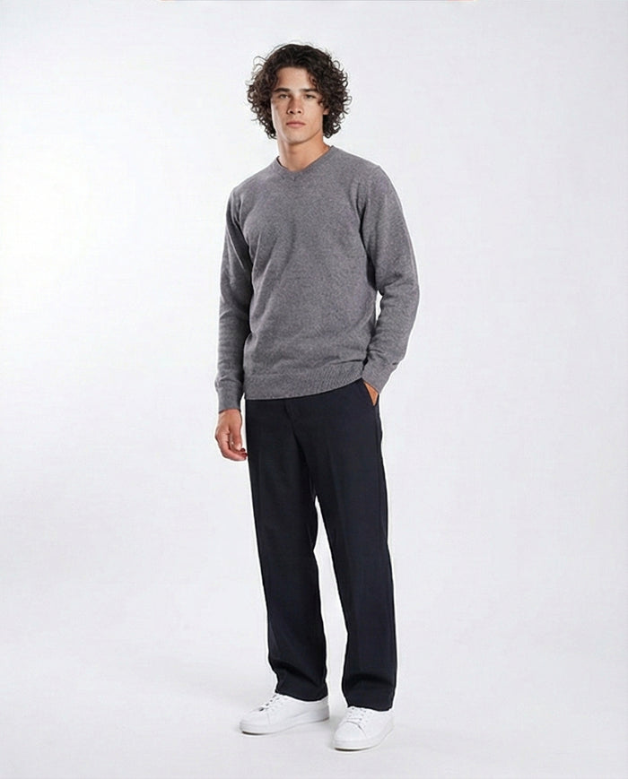 Charcoal Speckled V-Neck Knit Pullover - O198787