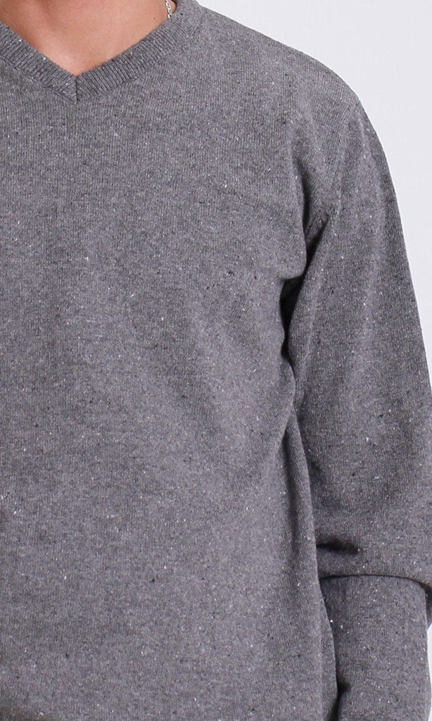 Charcoal Speckled V-Neck Knit Pullover - O198787