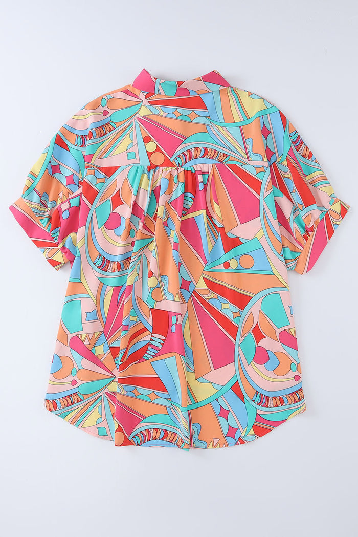 Chemise ample multicolore à manches mi-bouffantes et imprimé géométrique abstrait-A WOMAN WE LOVE