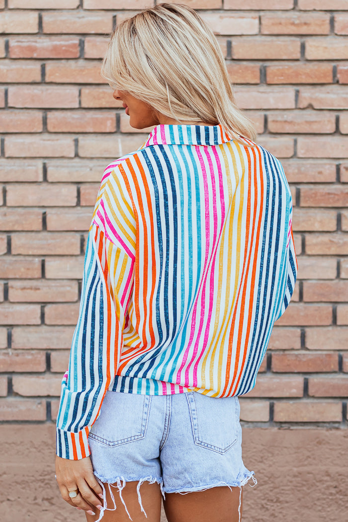 Chemise ample multicolore à rayures orange et épaules tombantes-A WOMAN WE LOVE