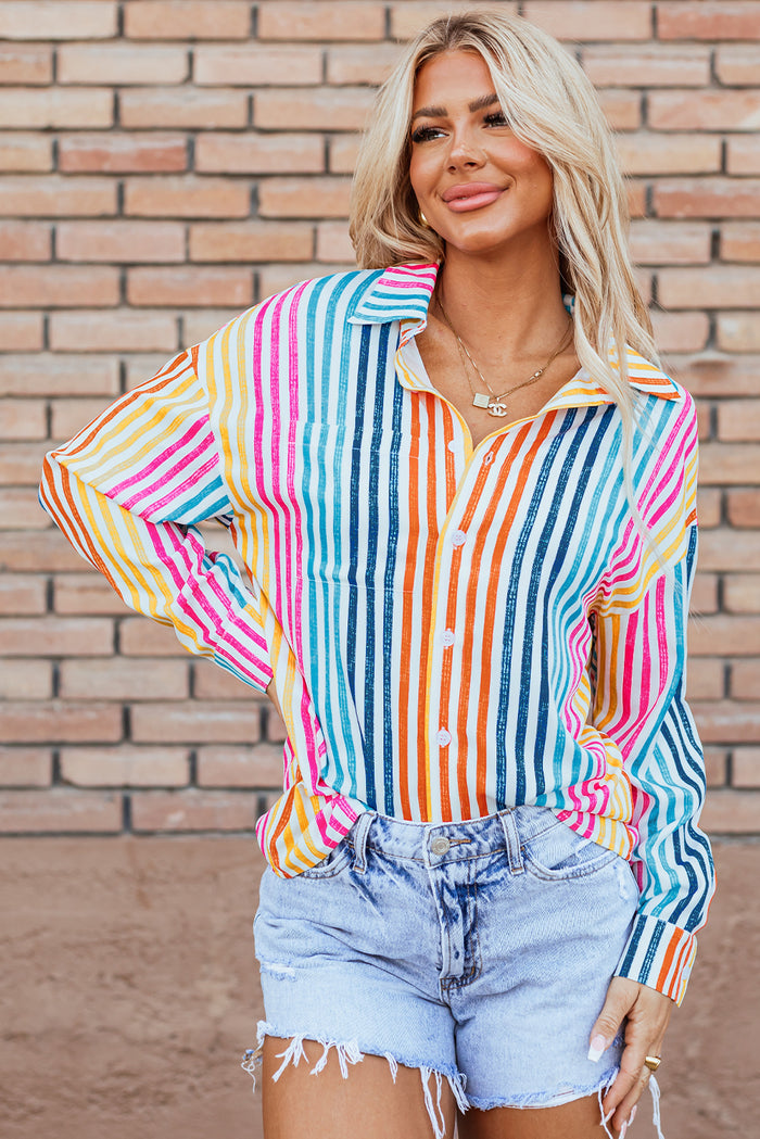 Chemise ample multicolore à rayures orange et épaules tombantes-A WOMAN WE LOVE