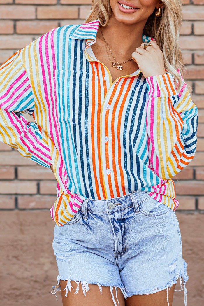 Chemise ample multicolore à rayures orange et épaules tombantes-A WOMAN WE LOVE