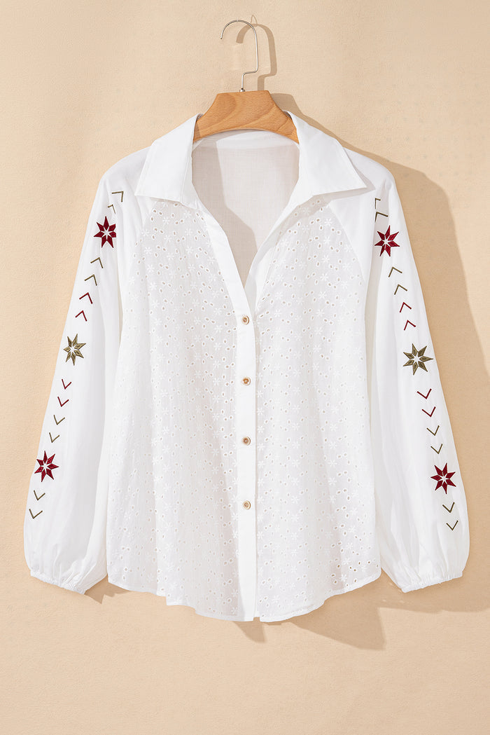 Chemise blanche en patchwork à œillets et manches bouffantes *-A WOMAN WE LOVE
