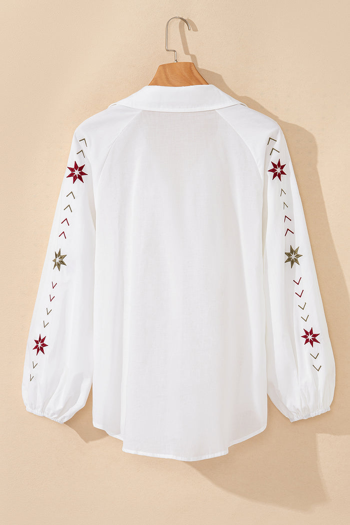 Chemise blanche en patchwork à œillets et manches bouffantes *-A WOMAN WE LOVE