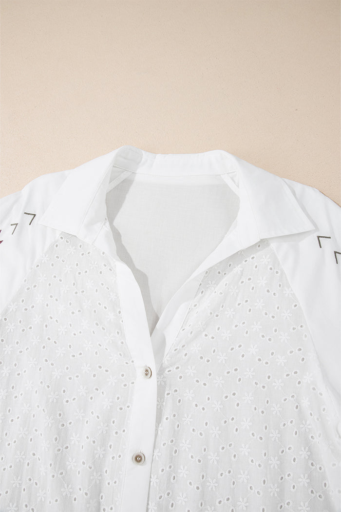 Chemise blanche en patchwork à œillets et manches bouffantes *-A WOMAN WE LOVE