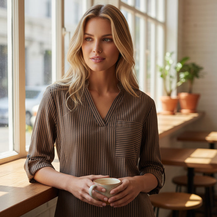 Chemise classique à rayures marron *