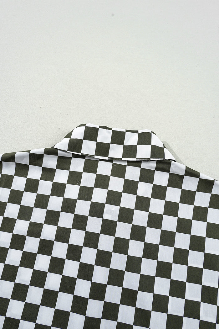 Chemise décontractée ample imprimée à damier à épaules tombantes verte-A WOMAN WE LOVE