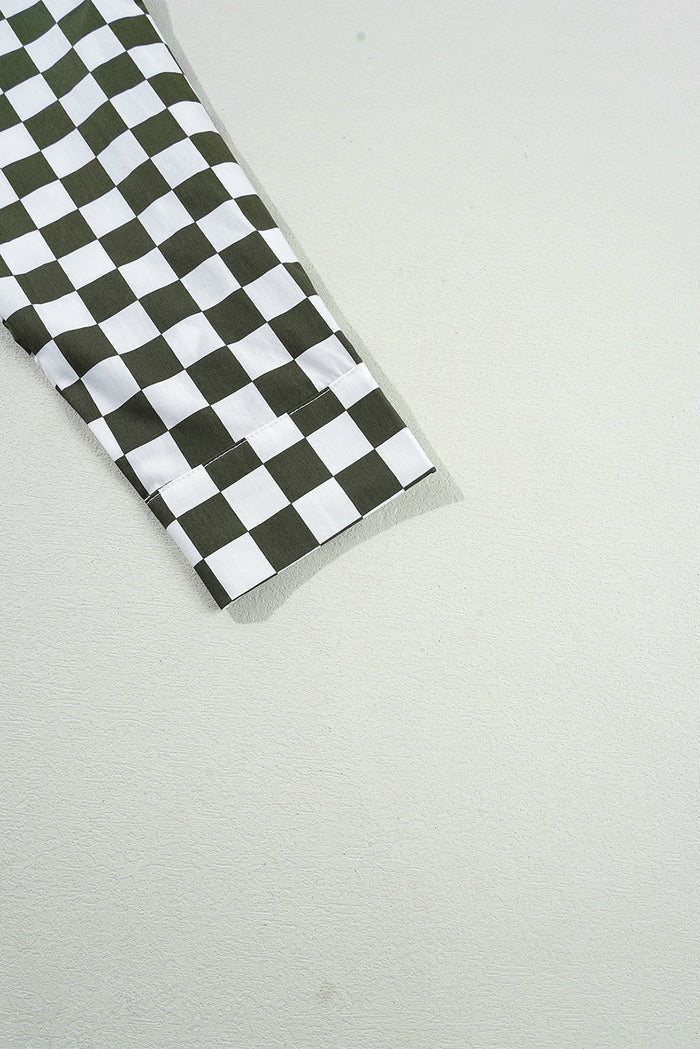 Chemise décontractée ample imprimée à damier à épaules tombantes verte-A WOMAN WE LOVE