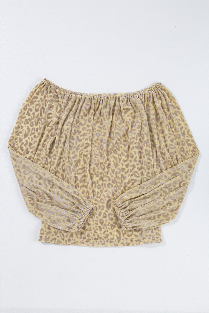 Chemisier à manches longues et épaules dénudées en velours léopard beige-A WOMAN WE LOVE