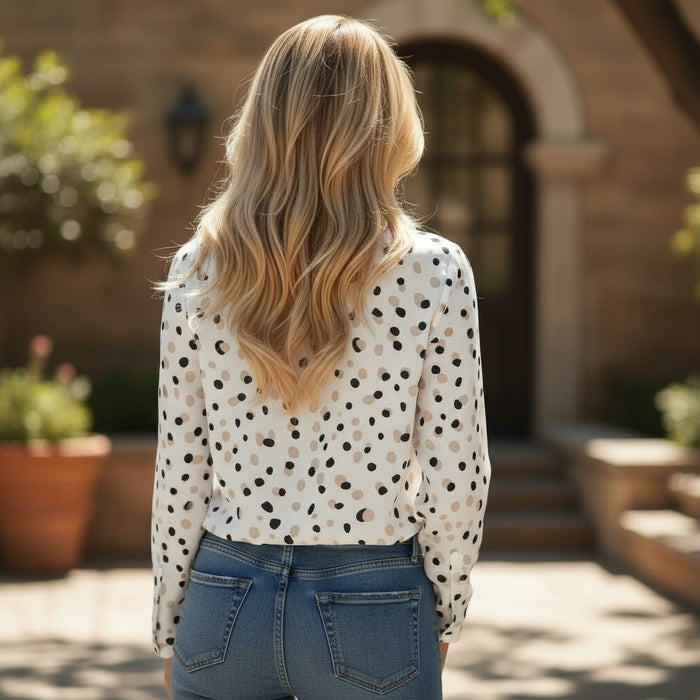 Chemisier blanc à pois et imprimé boutonné *