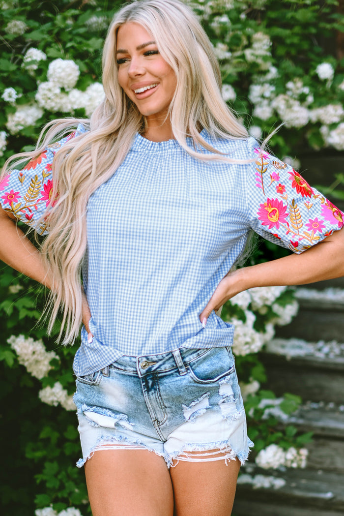 Chemisier bleu clair à manches bouffantes *-A WOMAN WE LOVE