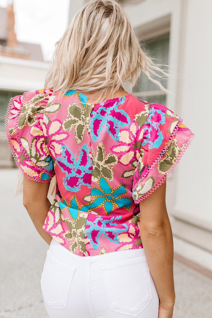 Chemisier multicolore à manches volantées et imprimé floral vibrant-A WOMAN WE LOVE