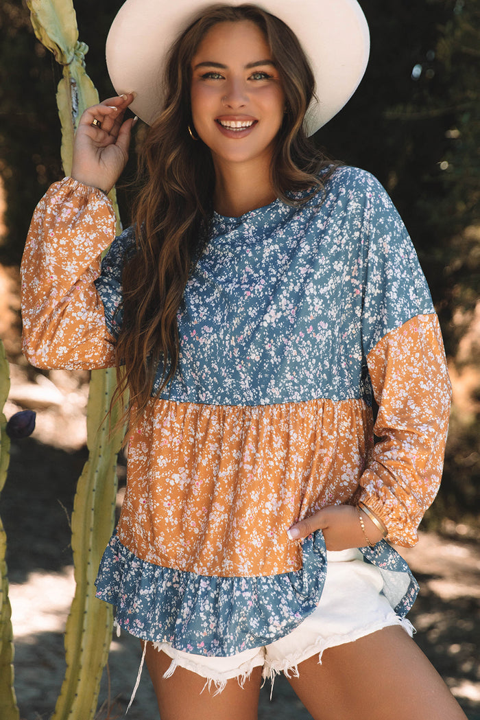 Chemisier orange à fleurs et blocs de couleurs *-A WOMAN WE LOVE