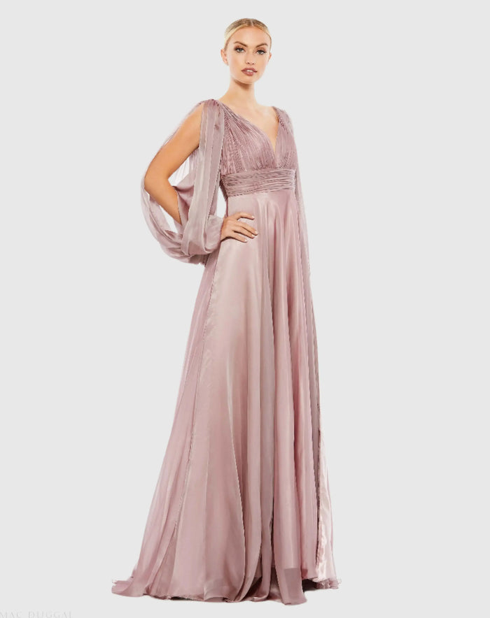 Chiffon Open Sleeve A Line Gown Mac Duggal