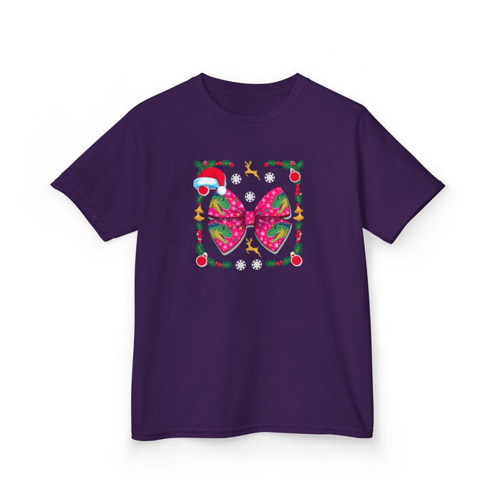 Christmas Dino Bow Kids T-Shirt - funny t-shirt by Cheeky Business