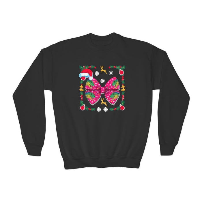 Christmas Dino Bow Youth Sweatshirt - funny t-shirt by Cheeky Business