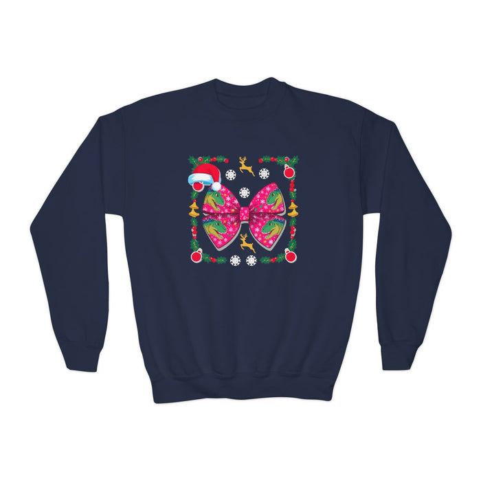 Christmas Dino Bow Youth Sweatshirt - funny t-shirt by Cheeky Business