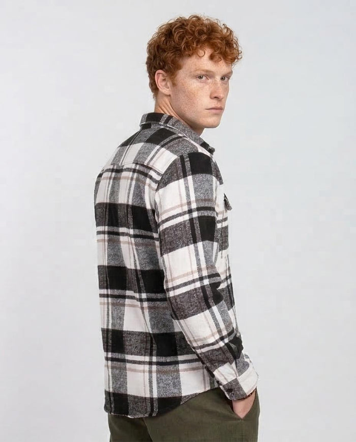 Classic Neutral Plaid Flannel Double Pocket Shirt - O200611