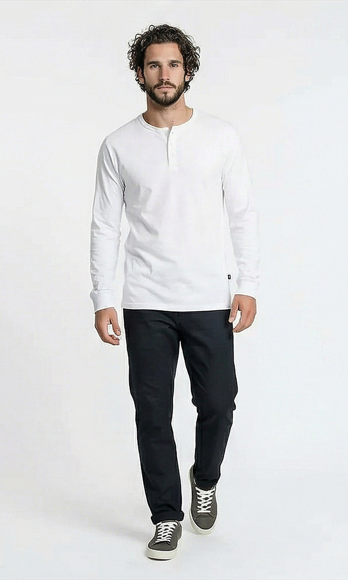 Classic White Long-Sleeve Henley T-Shirt - R215847