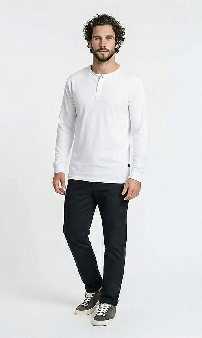 Classic White Long-Sleeve Henley T-Shirt - R215847