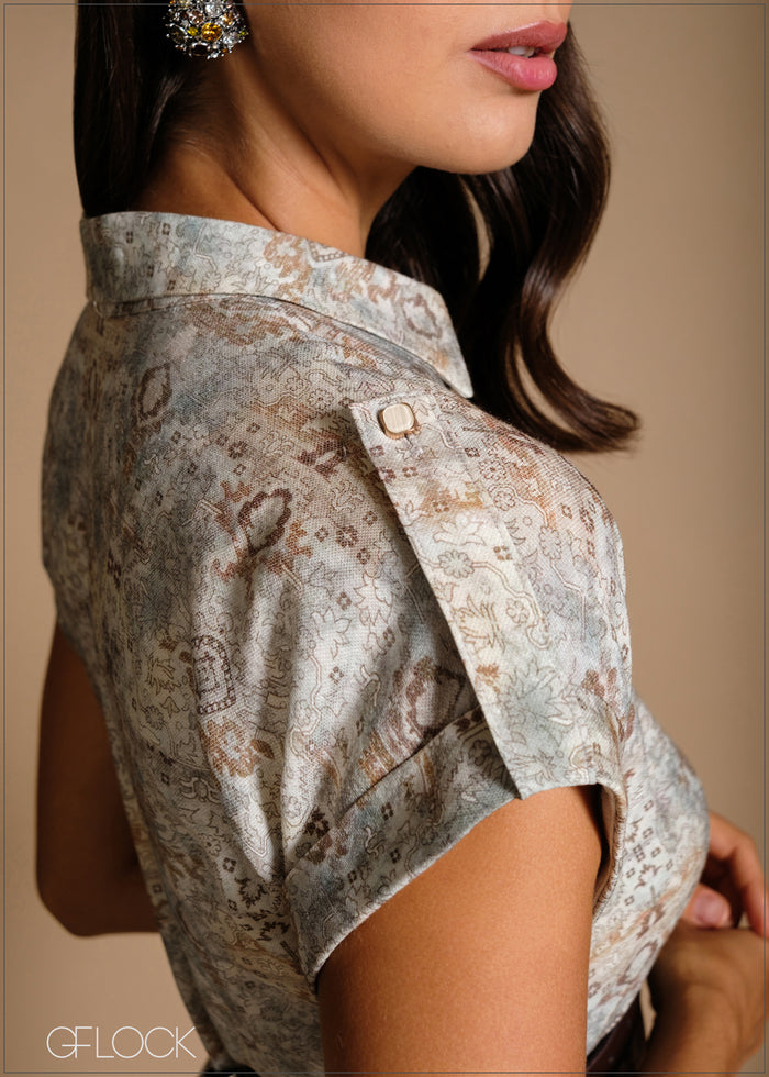 Epaulette detail button-down printed romper