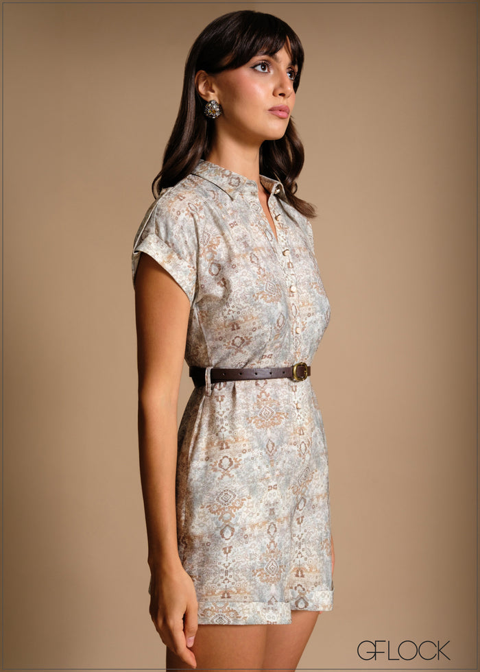 Collared Button-Down Romper - 240426